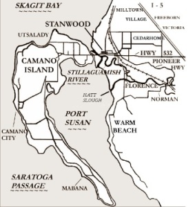 Stanwood and Camano Island Historical Places include the communities of Warm Beach, Cedarhome, Silvana, Florence, Victoria, Village, Milltown, Camano Island, Utsalady, Juniper Beach, Livingston Bay, Camano City, Mabana, Elger Bay in Snohomish and Island Counties