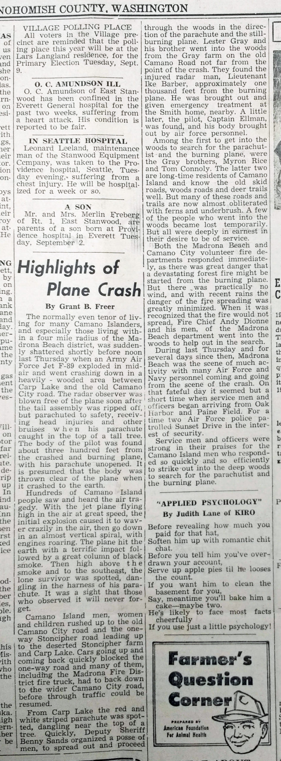 Plane Crash over Camano 1952